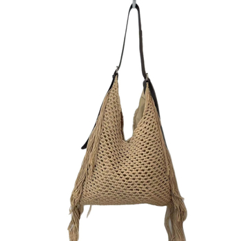 Moderna tote torba za odmor s resicama i prorezanim pletenjem, ručno izrađena ženska crossbody torba