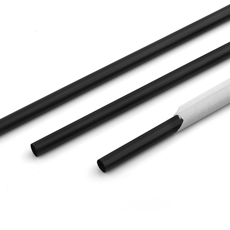 Crne ravne slamke za piće, 8 mm x 210 mm, pojedinačno pakirane u papirnatoj ambalaži, paket 100 kom.