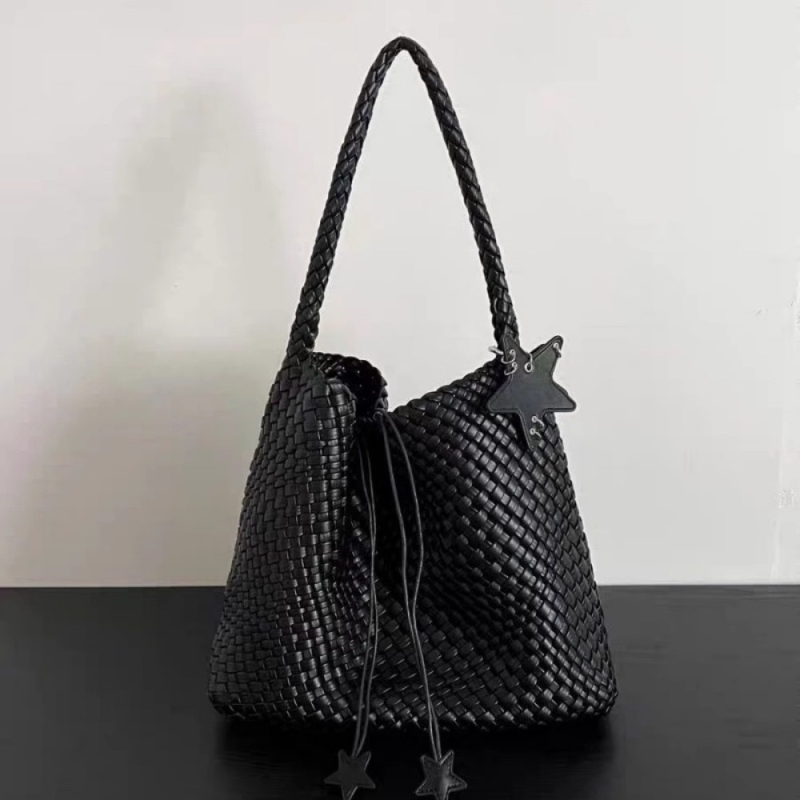 Ženska bucket torba velikog kapaciteta, s reljefom imitacije tkanja, ručna drška i jedna naramenica, elegantna svakodnevna tote