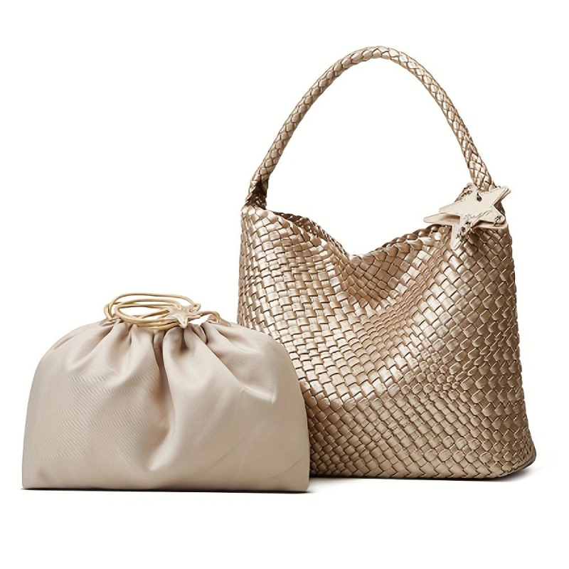 Ženska bucket torba velikog kapaciteta, s reljefom imitacije tkanja, ručna drška i jedna naramenica, elegantna svakodnevna tote