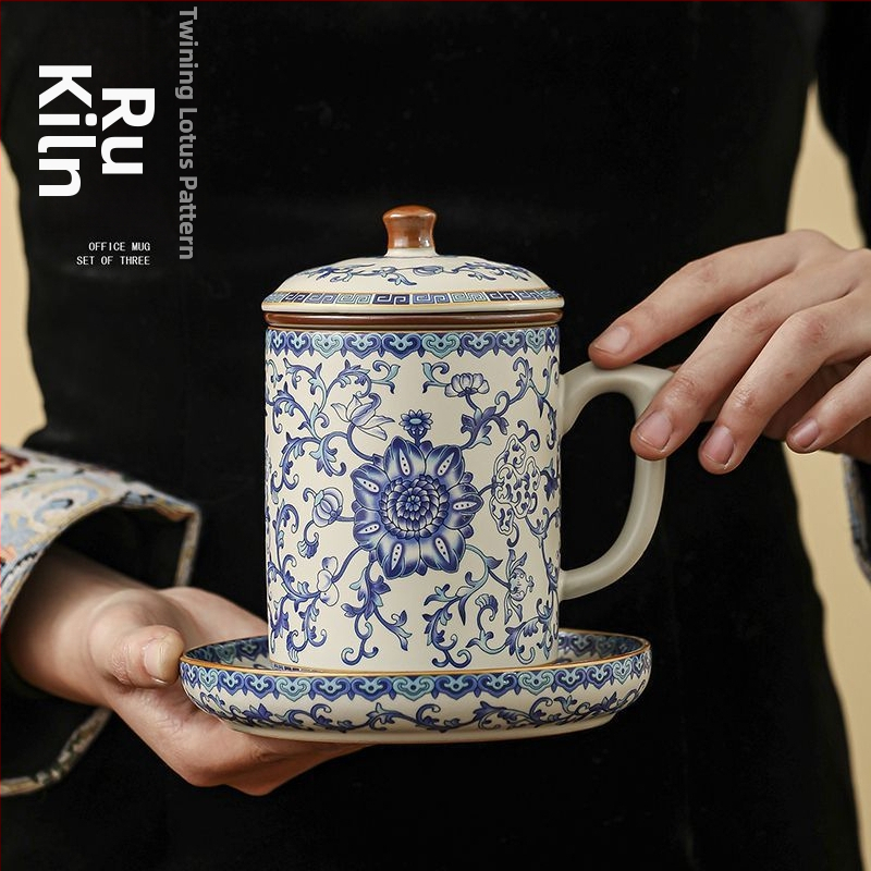 Cană de porțelan în cutie cadou, cu capac, stil chinezesc, inspirată de Orașul Interzis – cadou pentru prieteni, persoane în vârstă, profesori și cadouri corporative.