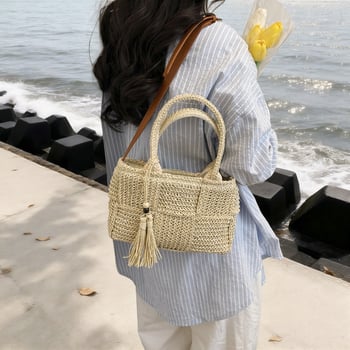 Nova pletena slamnata torba s privjeskom i resicama, preko ramena ili crossbody, plažna torba za žene