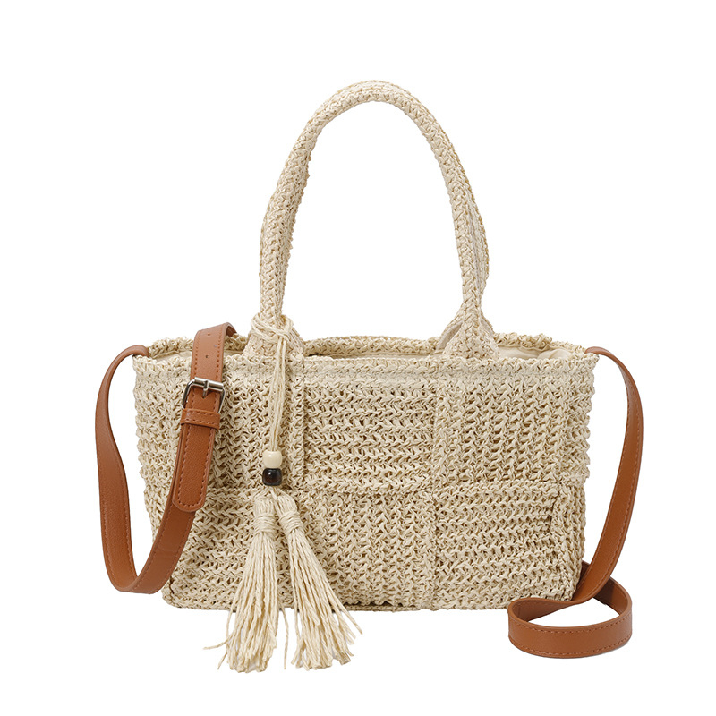 Nova pletena slamnata torba s privjeskom i resicama, preko ramena ili crossbody, plažna torba za žene
