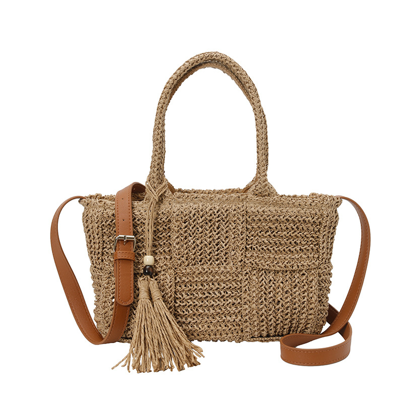 Nova pletena slamnata torba s privjeskom i resicama, preko ramena ili crossbody, plažna torba za žene