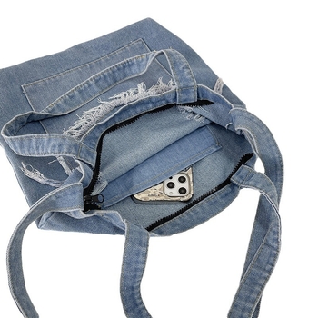 Denim torba za nošenje na rame za učenike, crossbody torba s tri remena, vertikalnog kvadratnog oblika za knjige