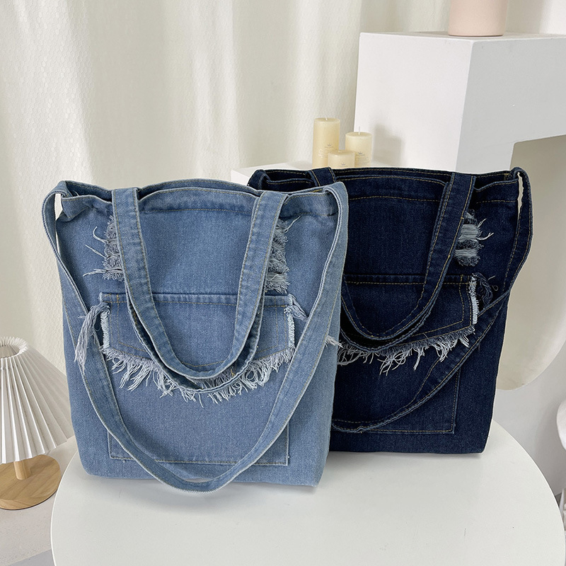 Denim torba za nošenje na rame za učenike, crossbody torba s tri remena, vertikalnog kvadratnog oblika za knjige