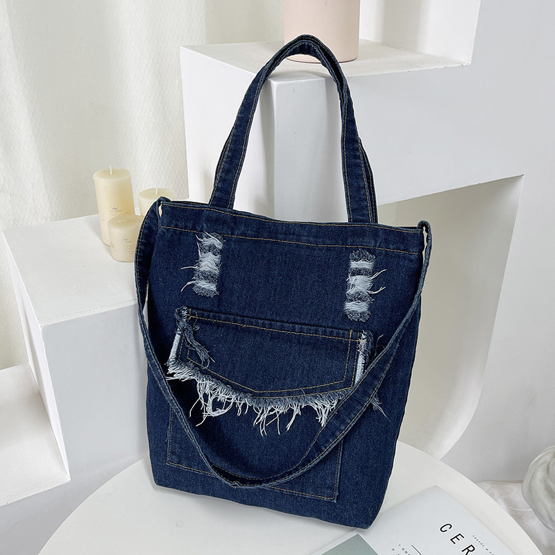Denim torba za nošenje na rame za učenike, crossbody torba s tri remena, vertikalnog kvadratnog oblika za knjige