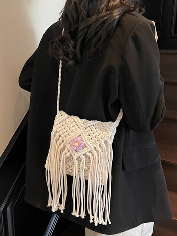 Međunarodna moda 2026. proljeće — svestrana torba s resicama, pletena torba od pamuk konopca, za ramenu ili crossbody za žene