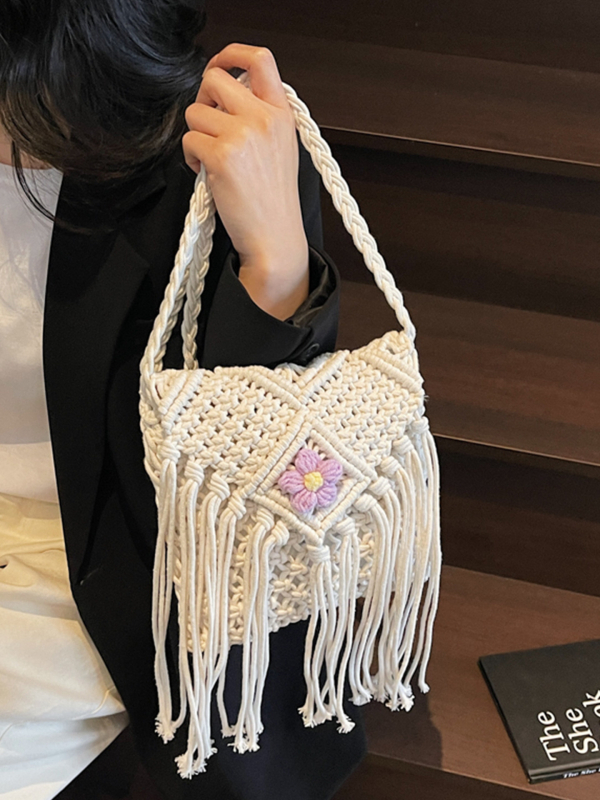 Međunarodna moda 2026. proljeće — svestrana torba s resicama, pletena torba od pamuk konopca, za ramenu ili crossbody za žene