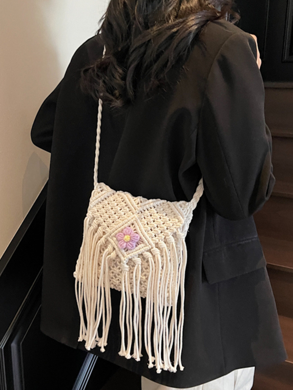 Međunarodna moda 2026. proljeće — svestrana torba s resicama, pletena torba od pamuk konopca, za ramenu ili crossbody za žene