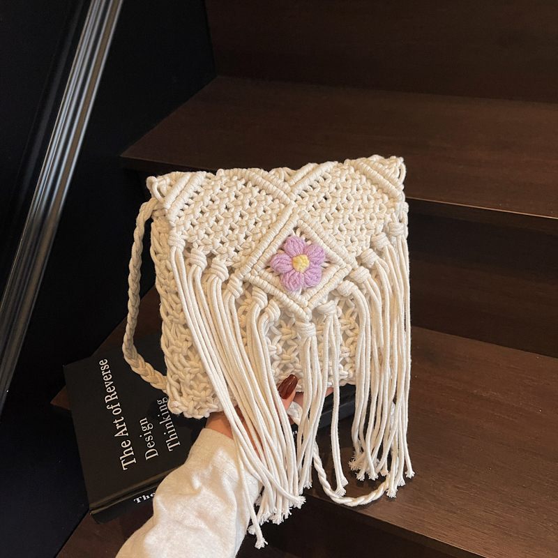 Međunarodna moda 2026. proljeće — svestrana torba s resicama, pletena torba od pamuk konopca, za ramenu ili crossbody za žene