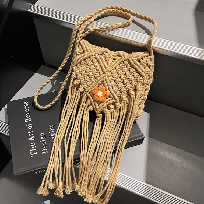 Međunarodna moda 2026. proljeće — svestrana torba s resicama, pletena torba od pamuk konopca, za ramenu ili crossbody za žene