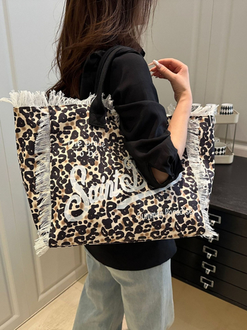 Vintage casual ženska tote torba s velikim kapacitetom, leopard uzorak, proljeće 2026