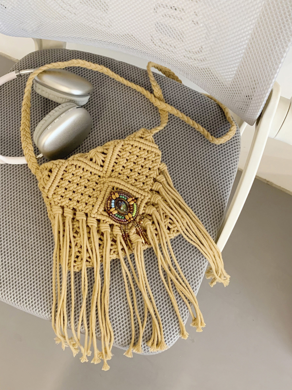 Ženska crossbody torba u boemskom stilu, tkana s resicama, mala veličina, za odmor