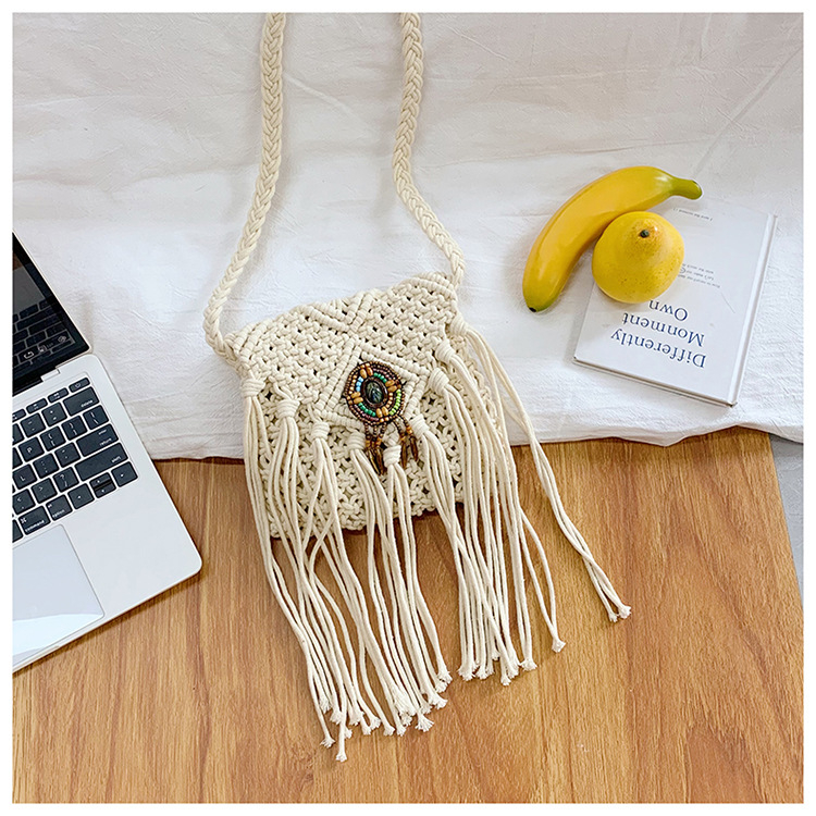 Ženska crossbody torba u boemskom stilu, tkana s resicama, mala veličina, za odmor