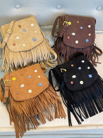 Retro velur torbica s resicama, korejskog stila, dekorirana gumbima, ženska crossbody torbica