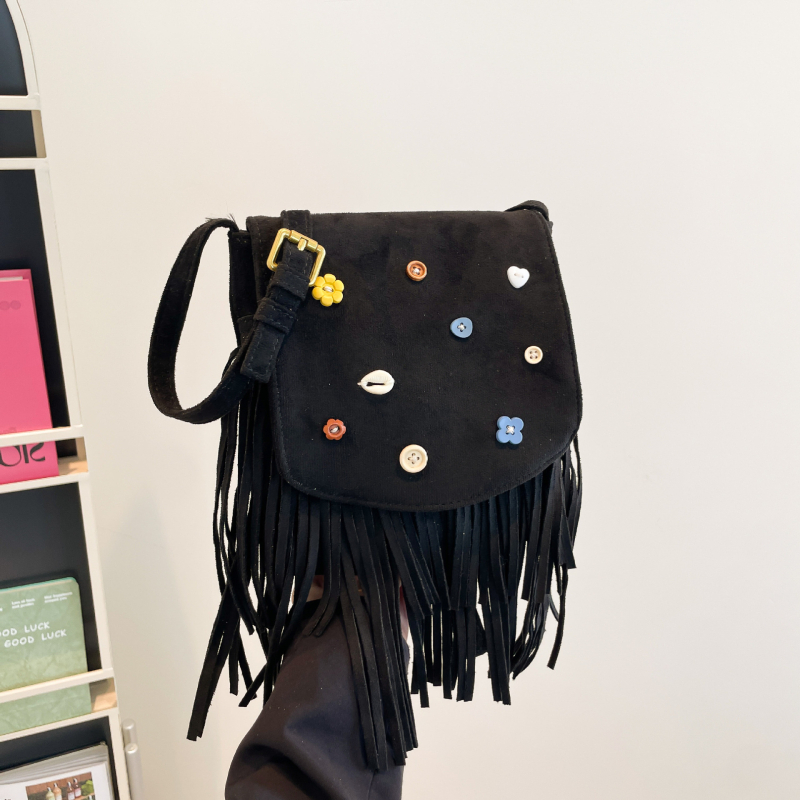 Retro velur torbica s resicama, korejskog stila, dekorirana gumbima, ženska crossbody torbica