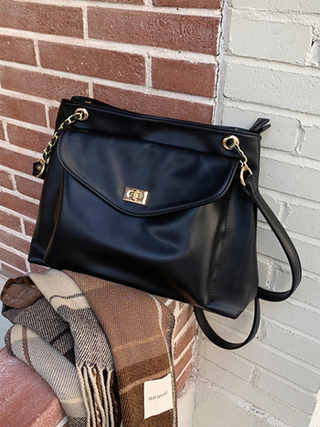 Crna tote torba s lancem, korejskog stila, velikog kapaciteta, za rameno ili crossbody