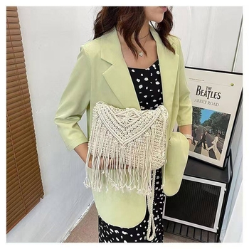 Pletena torba od pamukovne užice s resicama, etno-stil retro boho dizajn, za plažu i odmor, crossbody torba