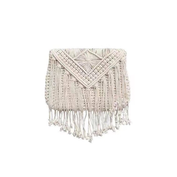 Pletena torba od pamukovne užice s resicama, etno-stil retro boho dizajn, za plažu i odmor, crossbody torba