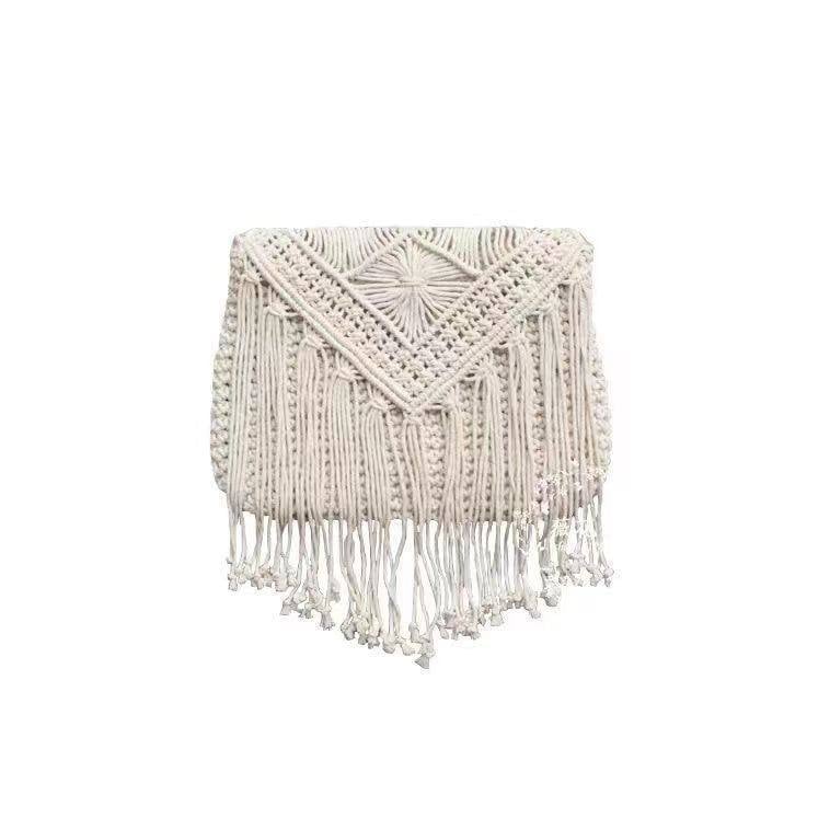 Pletena torba od pamukovne užice s resicama, etno-stil retro boho dizajn, za plažu i odmor, crossbody torba