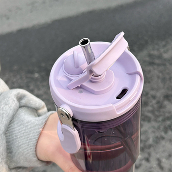 Pahar din plastic, capacitate mare, cu mâner, portabil, pai, design minimalist, pentru femei și studente