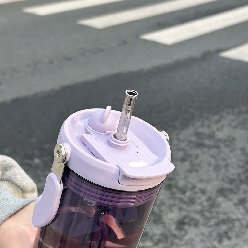 Pahar din plastic, capacitate mare, cu mâner, portabil, pai, design minimalist, pentru femei și studente
