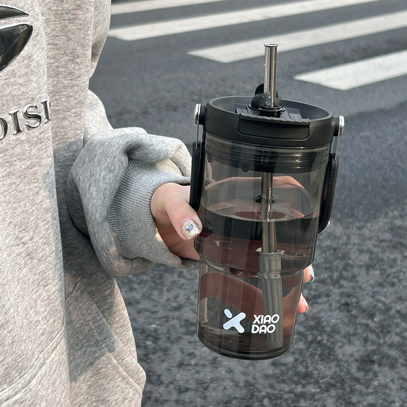 Pahar din plastic, capacitate mare, cu mâner, portabil, pai, design minimalist, pentru femei și studente