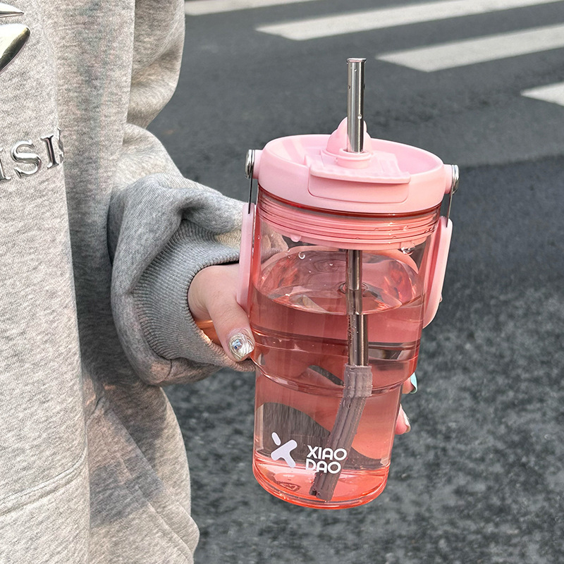 Pahar din plastic, capacitate mare, cu mâner, portabil, pai, design minimalist, pentru femei și studente