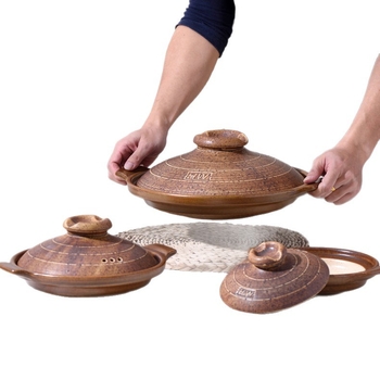 Recipient ceramic pentru gătit: orez în vas de lut, oală de supă, maro, compatibil cu plita pe gaz și plita electrică