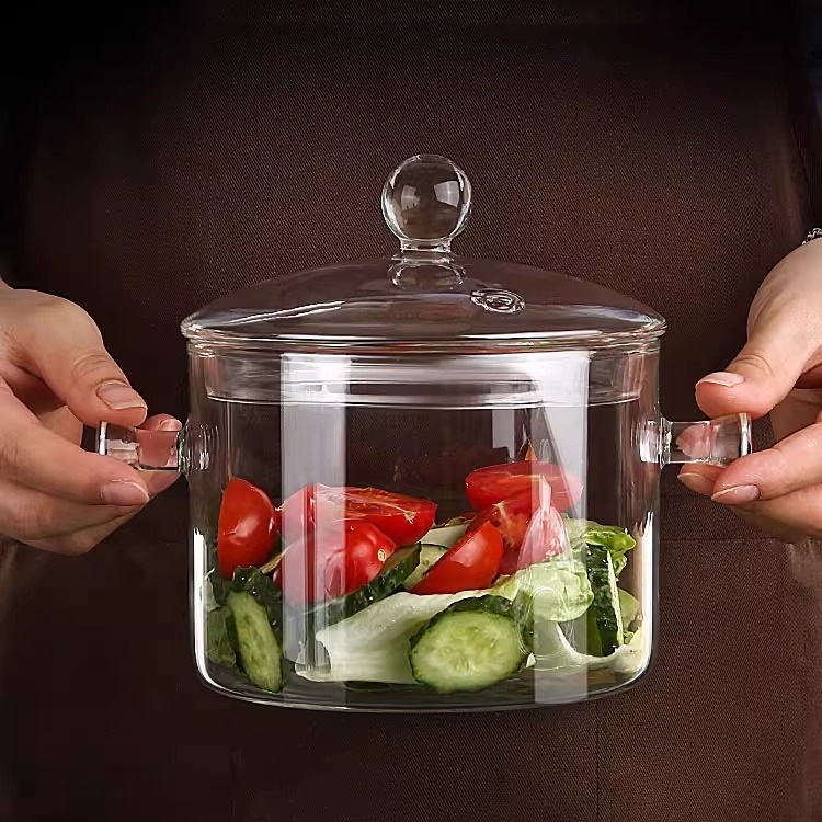 Oală de gătit din sticlă borosilicată pentru uz casnic, transparentă, potrivită pentru flacără deschisă, rezistentă la temperaturi înalte, mini oală pentru supă