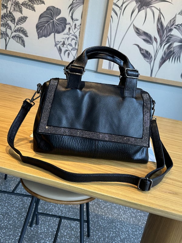 Ženska kožna torba s velikim kapacitetom, crossbody u europsko-američkom stilu, dnevna upotreba, s kristalima