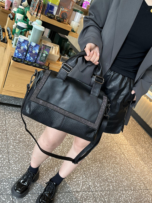 Ženska kožna torba s velikim kapacitetom, crossbody u europsko-američkom stilu, dnevna upotreba, s kristalima