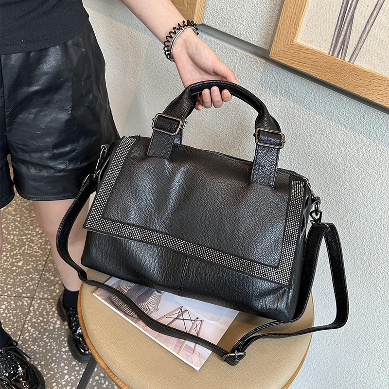 Ženska kožna torba s velikim kapacitetom, crossbody u europsko-američkom stilu, dnevna upotreba, s kristalima