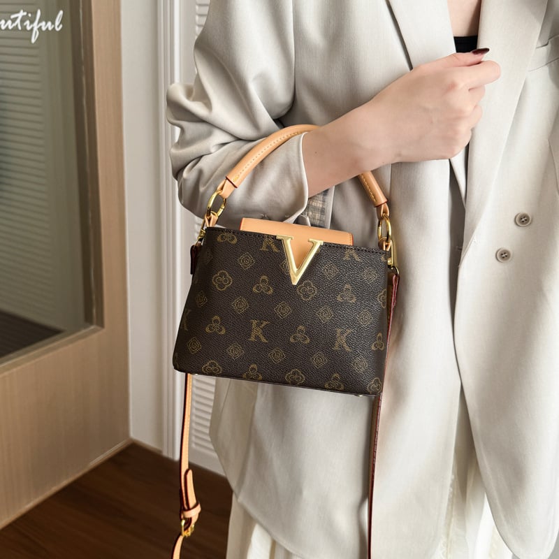 Ispisana torbica s crossbody remenom, velika kapaciteta, PU bucket torba za žene, retro luksuzni stil.
