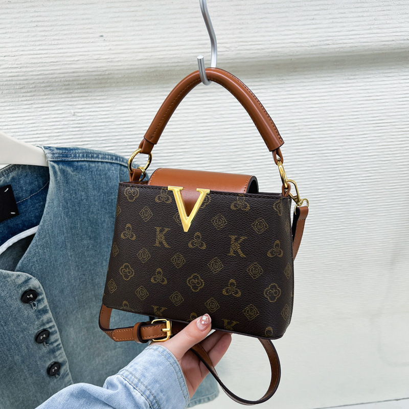 Ispisana torbica s crossbody remenom, velika kapaciteta, PU bucket torba za žene, retro luksuzni stil.