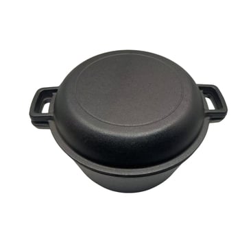 Qi Teng oală de fontă olandeză, dual-use, neacoperită, adâncă, cu două mâneri, pentru gătit înăbuire și prăjit