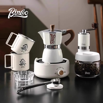 Bincoo Set moka pot pentru cafea cu râșniță manuală, mini espresso