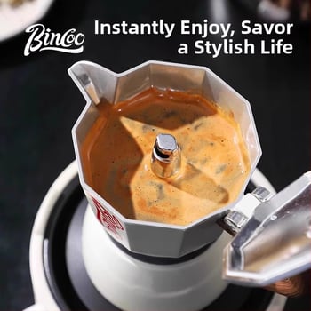 Bincoo Sada moka hrniec na kávu s ručným mlynčekom, kompaktné mini espresso