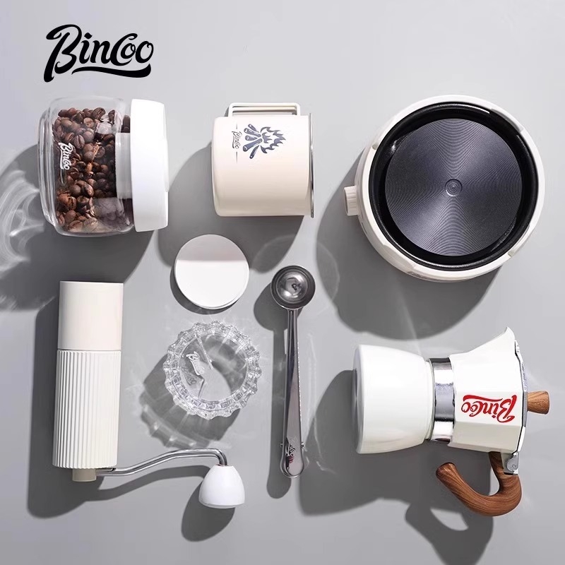 Bincoo Set moka pot pentru cafea cu râșniță manuală, mini espresso