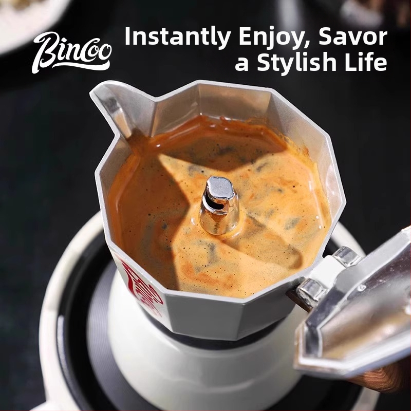 Bincoo Sada moka hrniec na kávu s ručným mlynčekom, kompaktné mini espresso