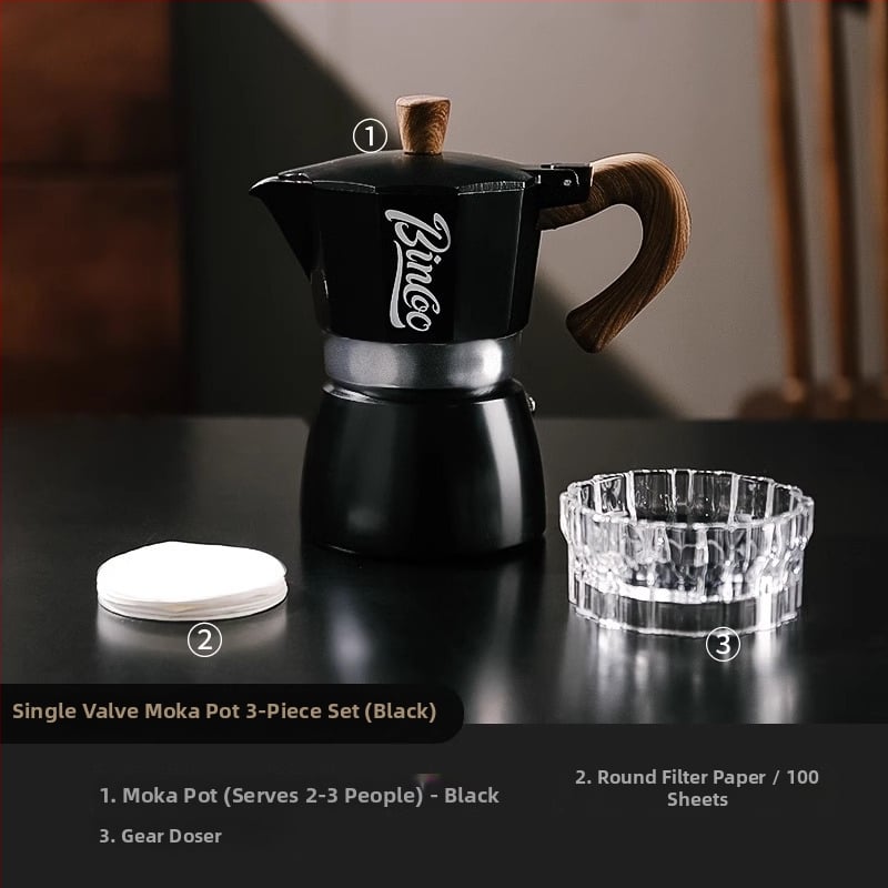 Bincoo Sada moka hrniec na kávu s ručným mlynčekom, kompaktné mini espresso