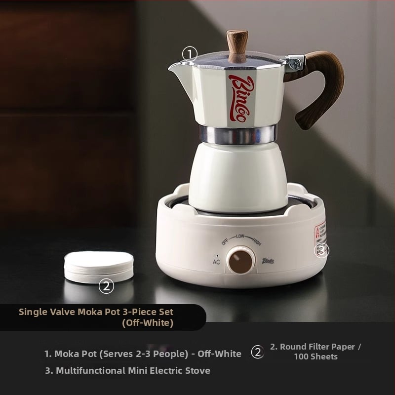 Bincoo Sada moka hrniec na kávu s ručným mlynčekom, kompaktné mini espresso