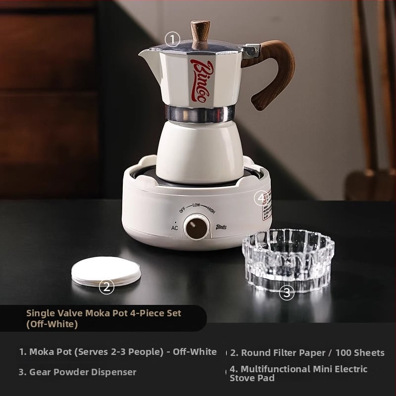 Bincoo Sada moka hrniec na kávu s ručným mlynčekom, kompaktné mini espresso