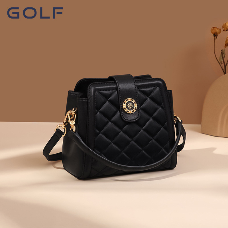 GOLF ženska torba od prave kože s romboidnim uzorkom, bucket torba, moderna i svestrana, velika zapremina, s remenom za rameno ili crossbody
