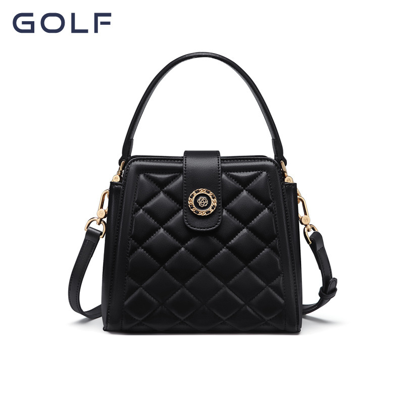 GOLF ženska torba od prave kože s romboidnim uzorkom, bucket torba, moderna i svestrana, velika zapremina, s remenom za rameno ili crossbody