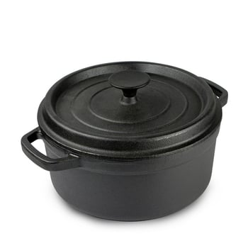 Oală din fontă netencuită pentru tocăniță și supă, pentru două porții, manufactură tradițională, cu pereți mai groși