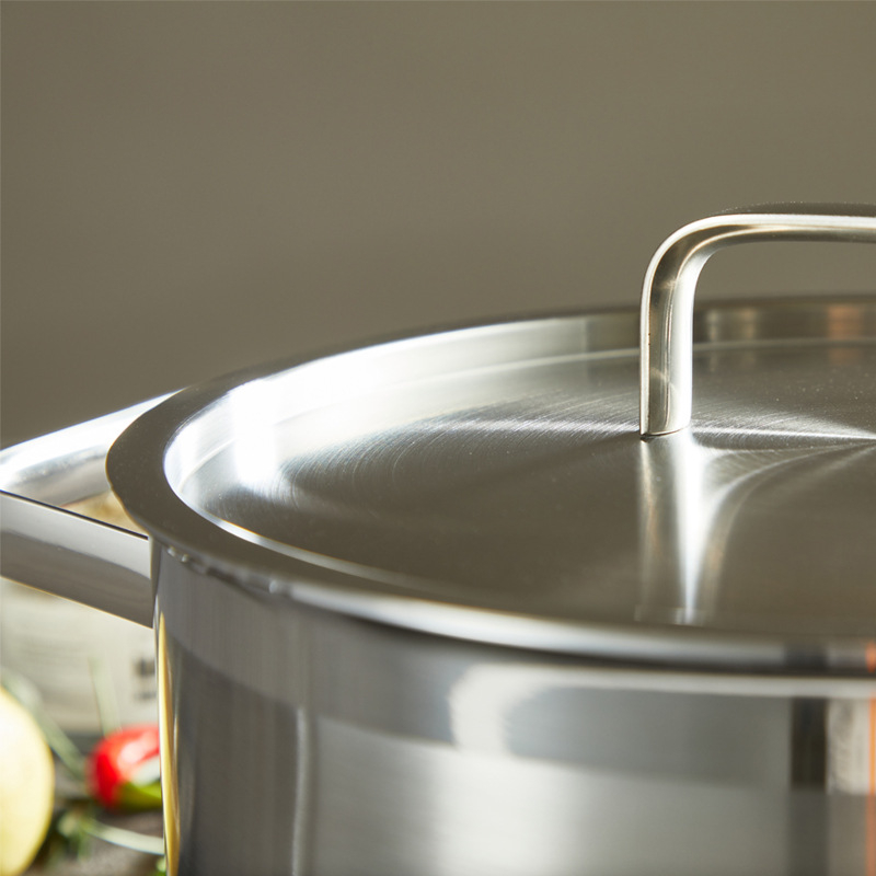 Oală de supă din oțel inoxidabil 304, clasă alimentară, capacitate mare peste 5 L, compatibilă cu plitele cu inducție, opțiune imprimare logo