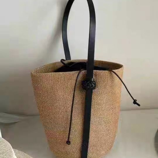 Torba od slame u obliku košare, ljetni dizajn, prilagodljiva crossbody/na rame/ručna, ženska plažna torba, vintage stil, model 24