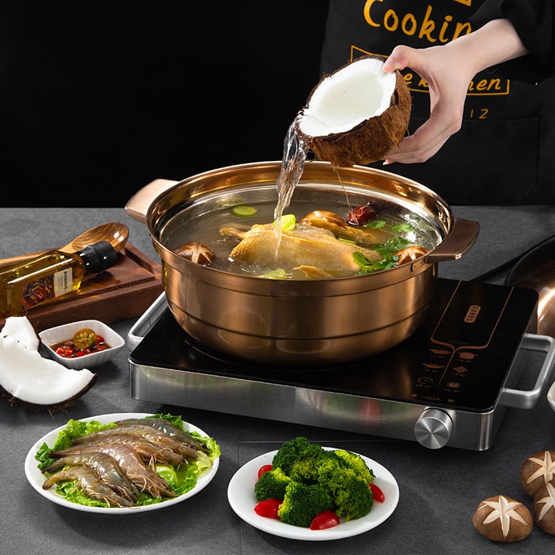 Oală de hot pot din oțel inoxidabil, cu nucleu de cupru și fund dublu, oală cu cocos-pui, oală Yuanyang cu două gusturi pentru inducție, uz casnic și comercial